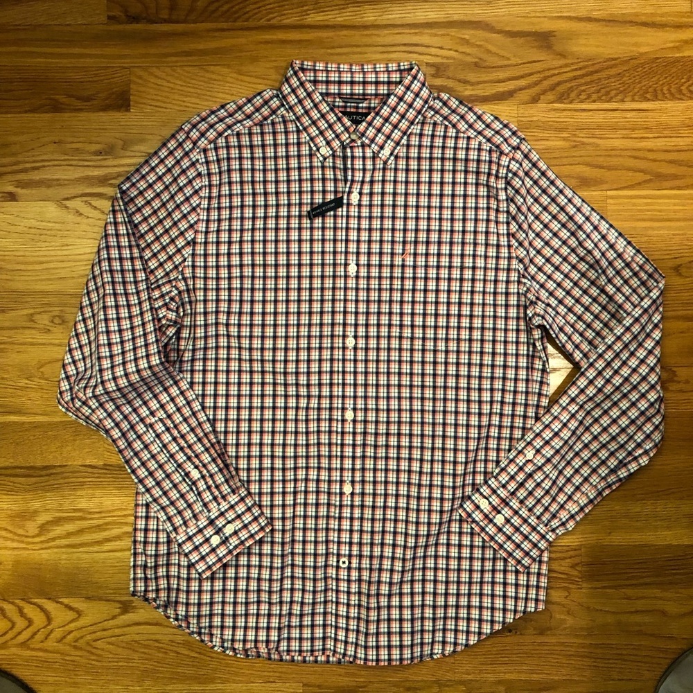 Nautica medium mens long sleeve plaid shirt.